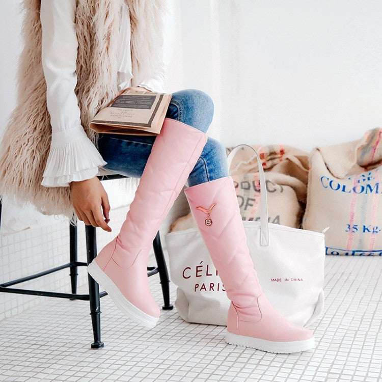 Solid Color Mid-heel Korean Thick Warm High-top Boots