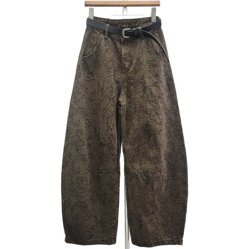 Retro Jacquard Washed High-Waist Jeans