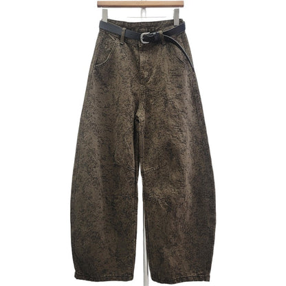 Retro Jacquard Washed High-Waist Jeans