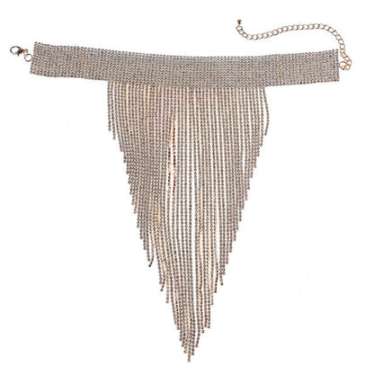 Full Rhinestone Clavicle Necklace Rhinestone Long Tassel Necklace