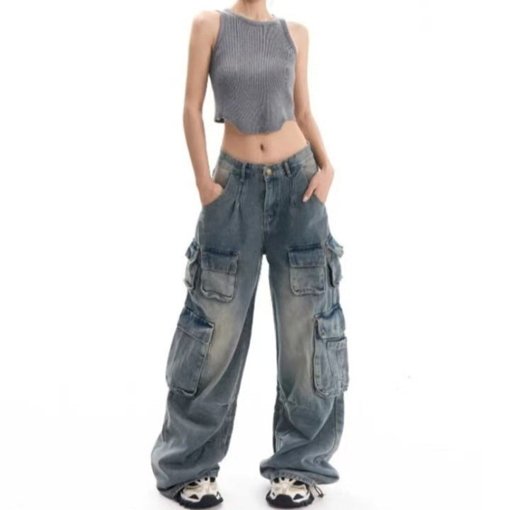 Womens Workwear Distressed Design Floor-Length Trousers