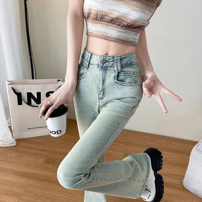 Light Blue American-Style Flared Jeans For Women