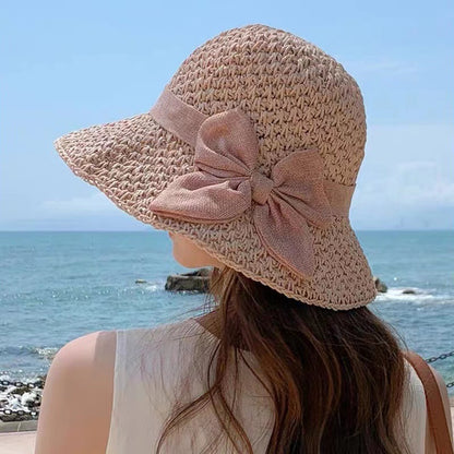 Simple Bow Japanese All-match Shade Straw Hat