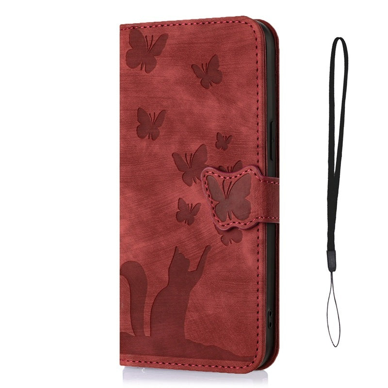 Butterfly Cat Embossed Phone Leather Case