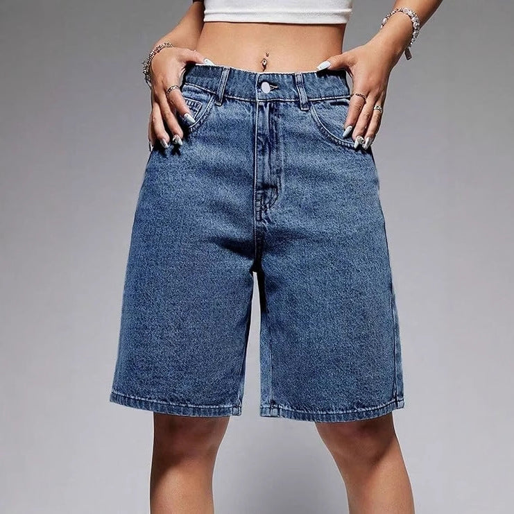 Casual Mid-Waist Straight-Cut Cropped Denim Womens Pants