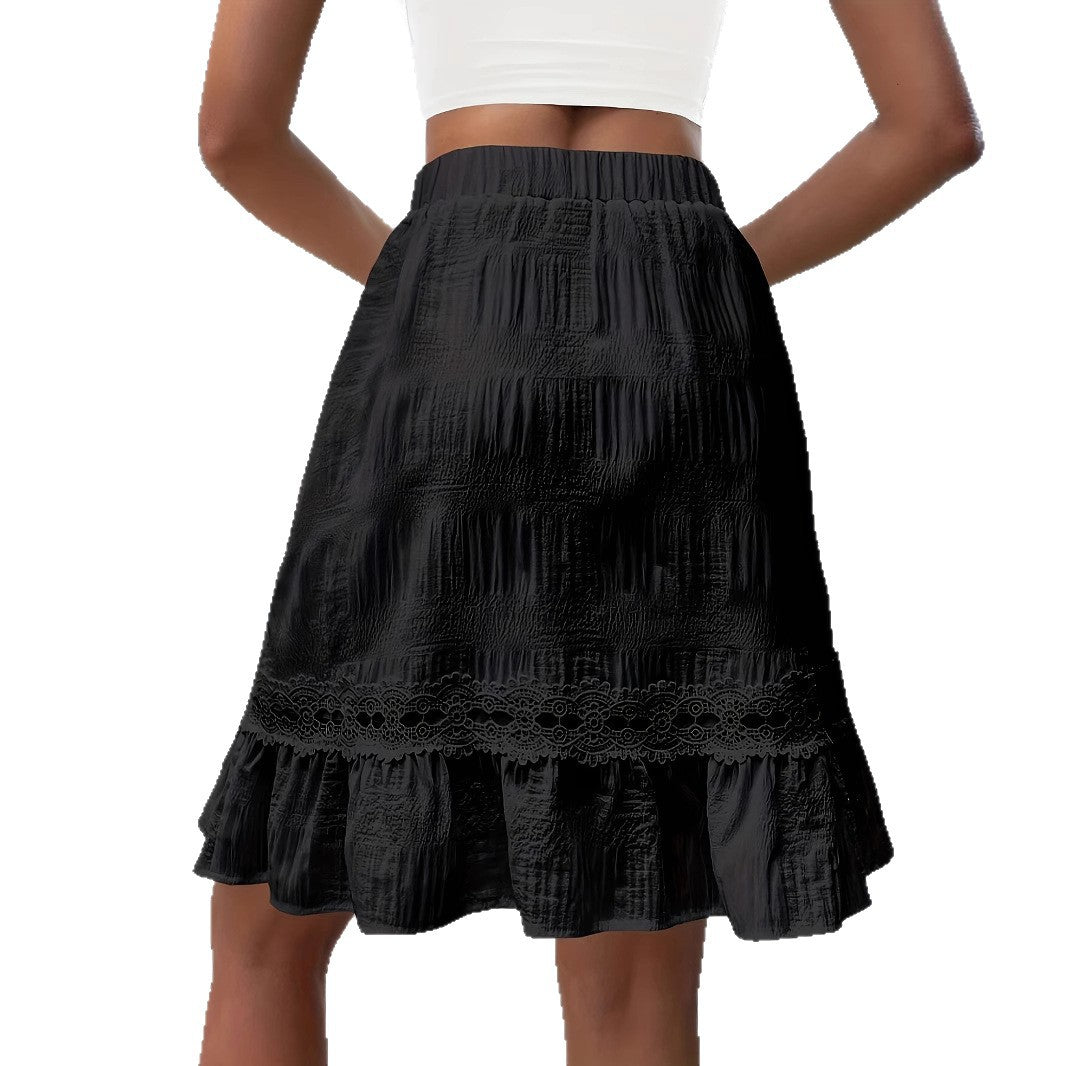 Solid-color Casual Chic Resort-style Ruffled Sexy Stretch-waist Skirt