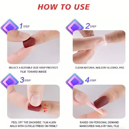 24 PCS Aurora White Nail Art, Length Long Water Pipe Fake Nails, Had Nail Tips False Nail