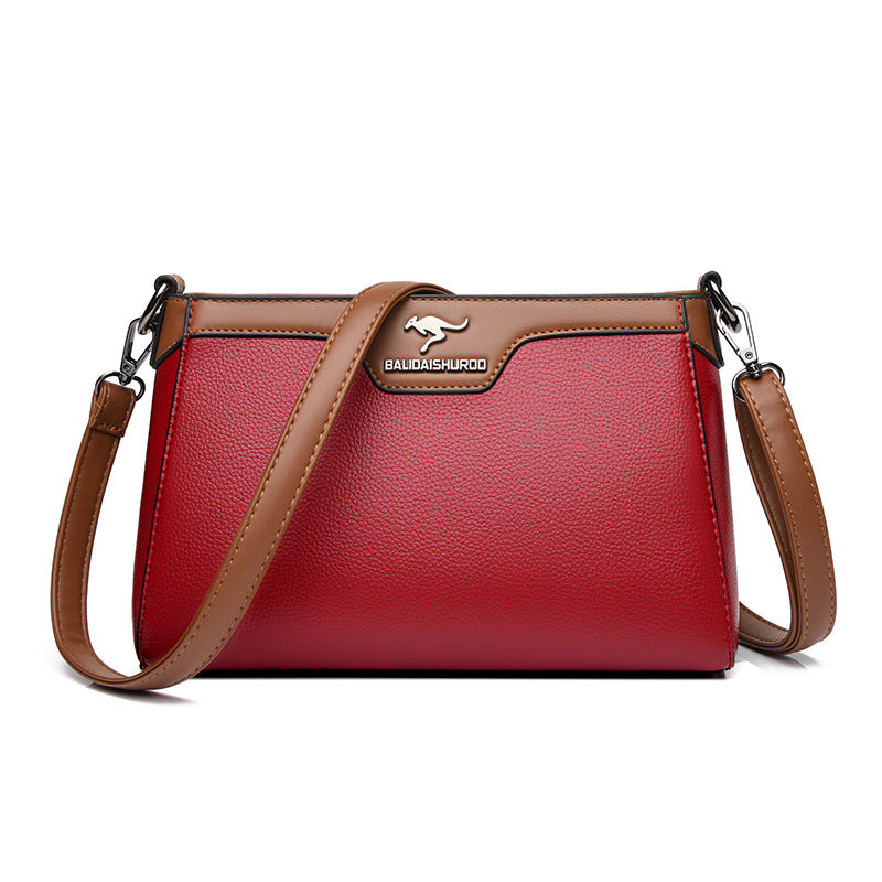 One Shoulder Soft Leather Small Square Stitching Women&