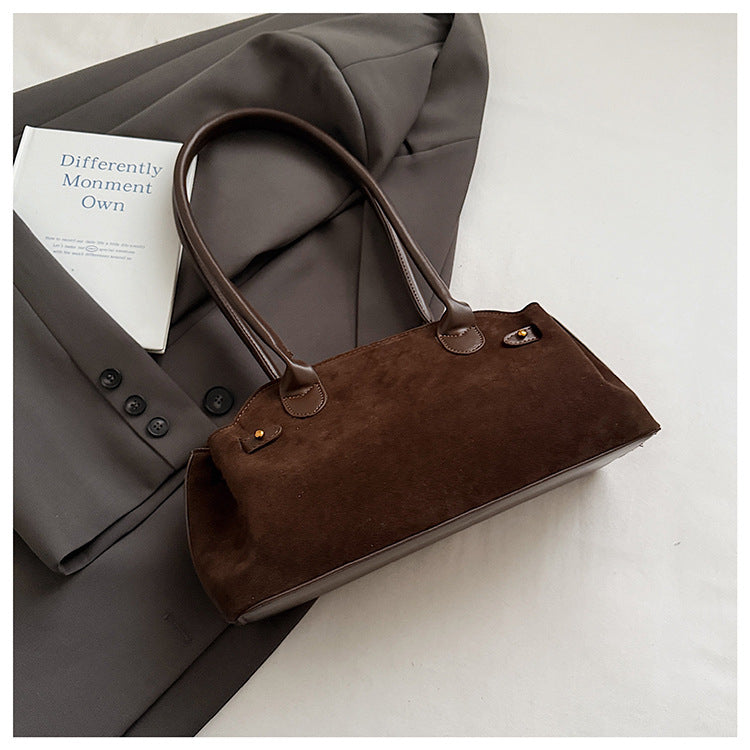 Fashionable All-Match Color-Block Suede Velvet Hand Bag