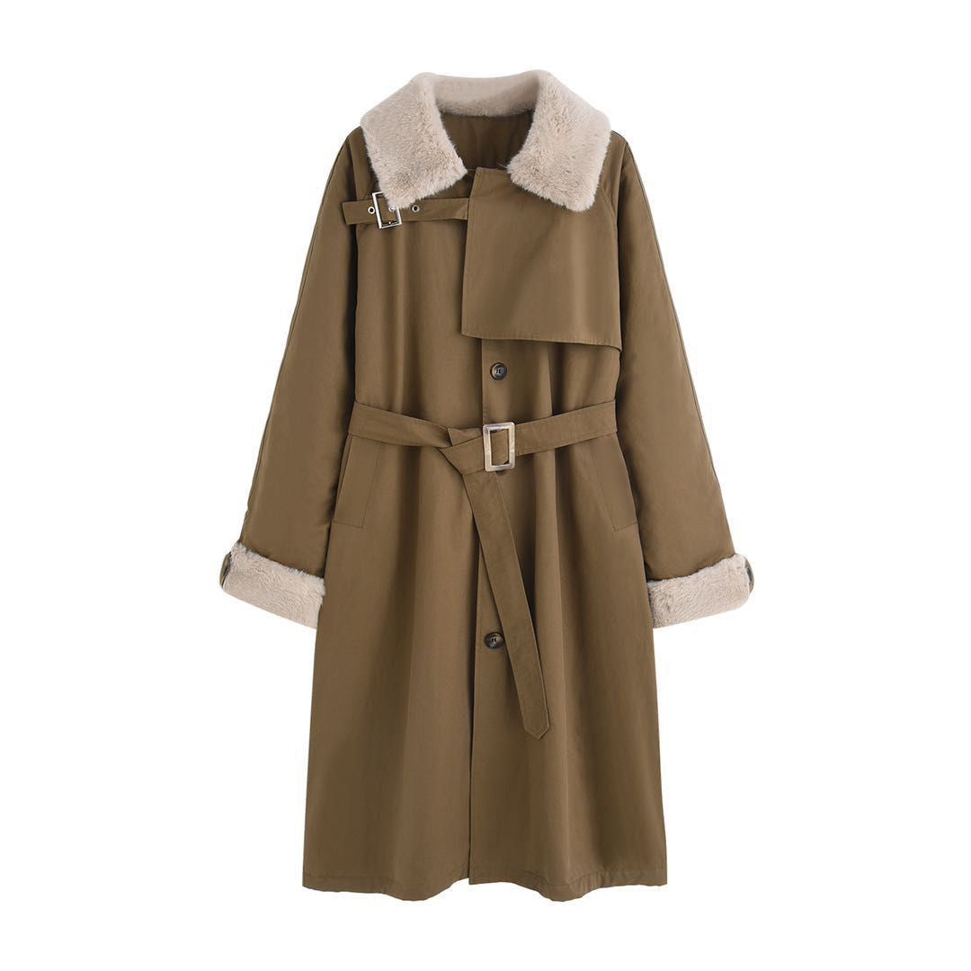 New Style Over-knee Lapel Waist Fashionable Cotton Coat