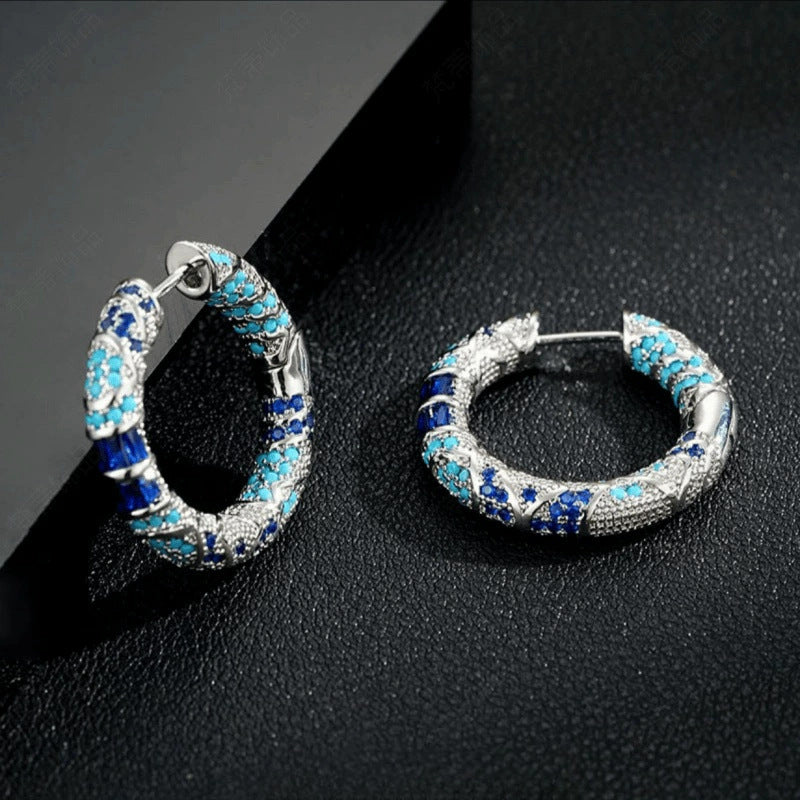 Fashion Retro Ethnic Style Blue Enamel Ear Ring