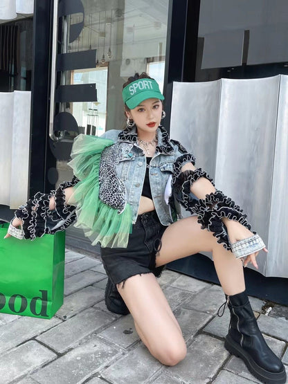 Polo Collar Long-sleeved Denim Coat Woman