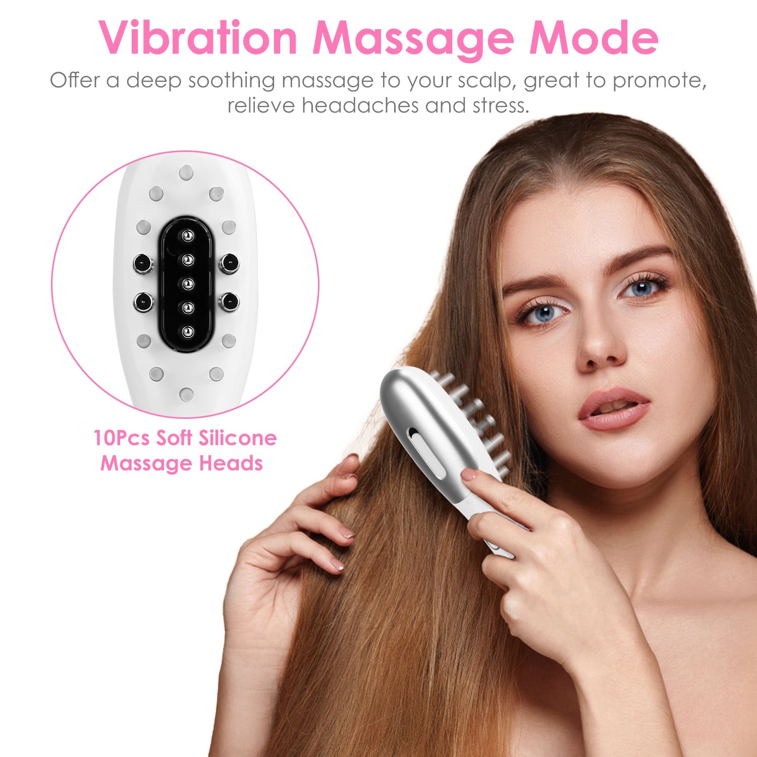 1Pc Electric Scalp Massage Comb Microcurrent Hair Brush Handheld Head Scratcher Massager Hair Oil Applicator With Vibration Micro-Current Mode Red &amp; Blue Light Therapy Oil Applicator