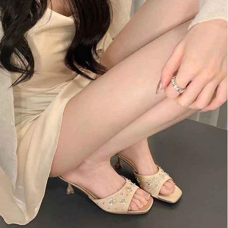 Flower Petals, Rhinestones, Silk, Kitten Heels, Sandals