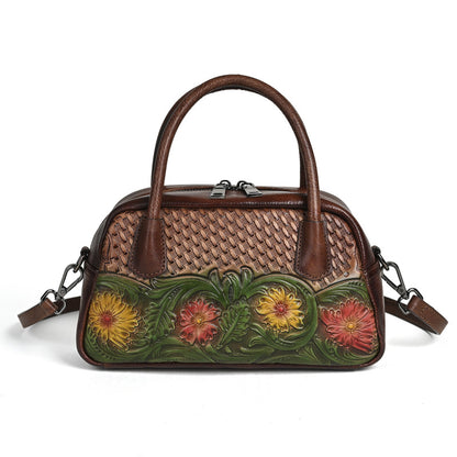 Ethnic-style Full-grain Leather Shoulder Bag For Women
