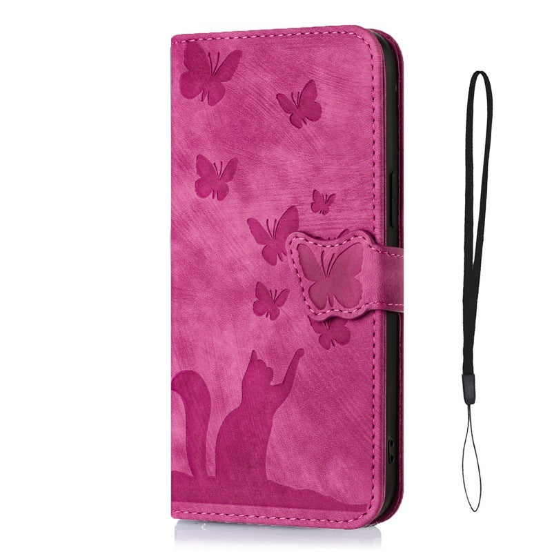 Butterfly Cat Embossed Phone Leather Case