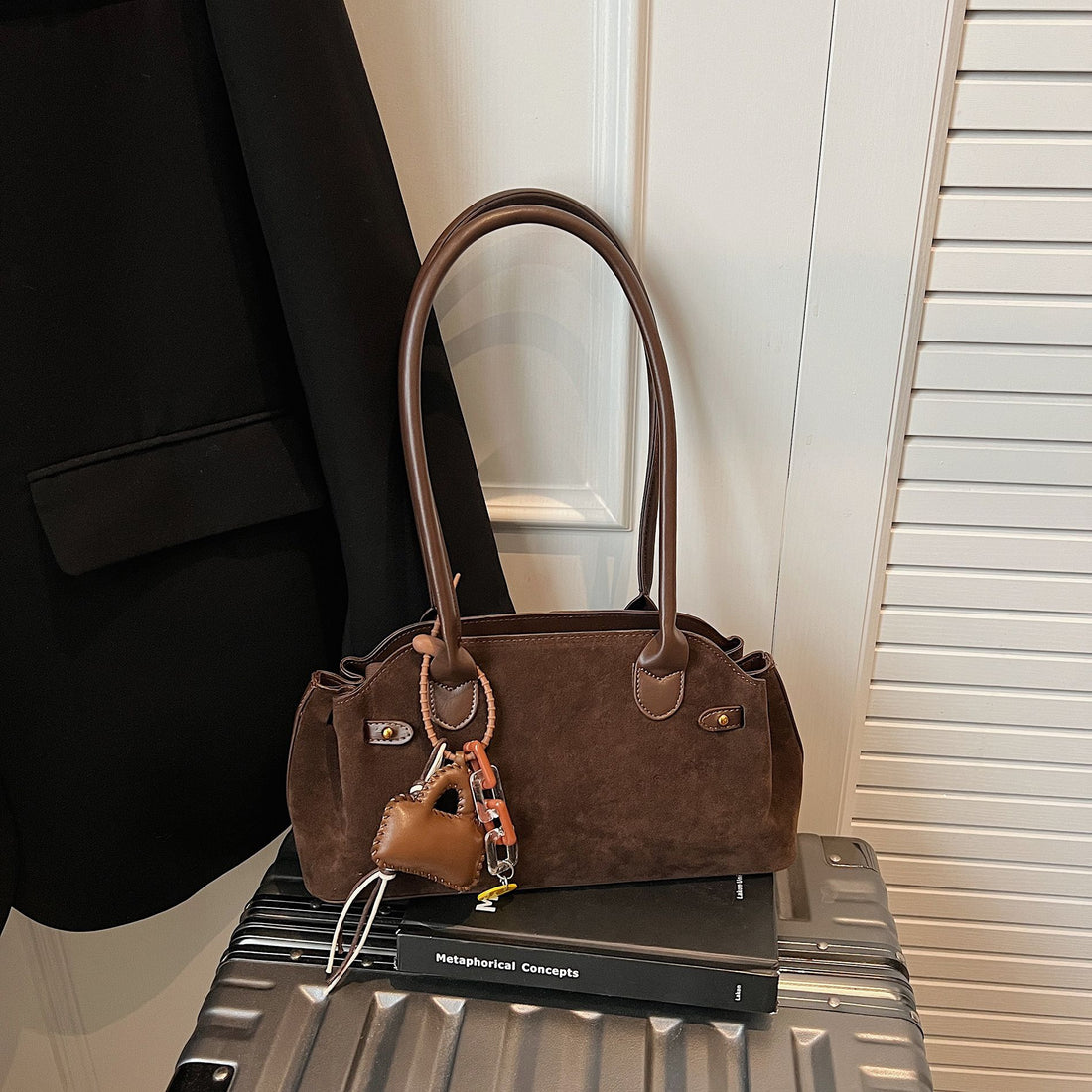 Womens Fashionable All-Match Color-Block Suede Velvet Hand Bag