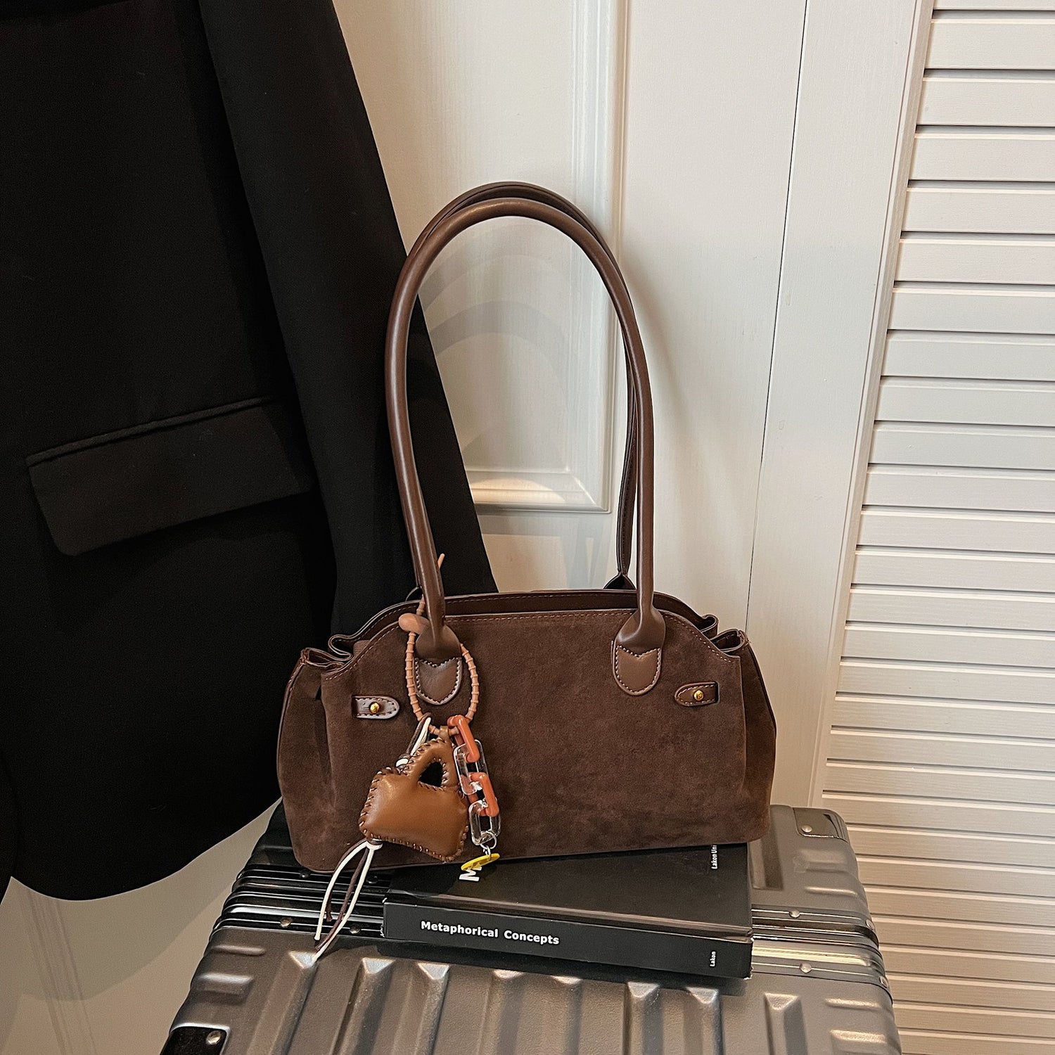 Fashionable All-Match Color-Block Suede Velvet Hand Bag