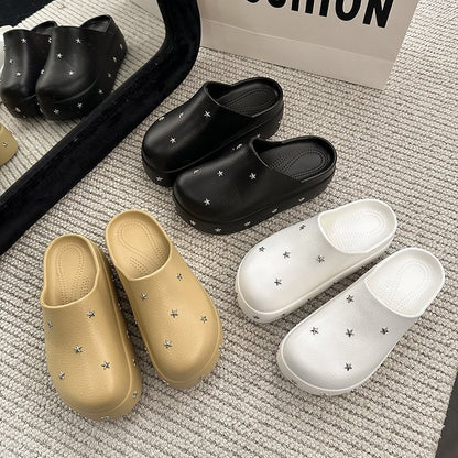 Closed Toe Half, Minimalist Design Metal Star Decor Platform Height Increasing Birken Style Comfort Outdoor Slides
