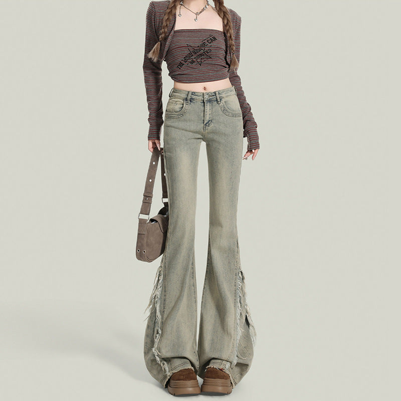 Retro High-Waist Flared Denim Jeans For Women