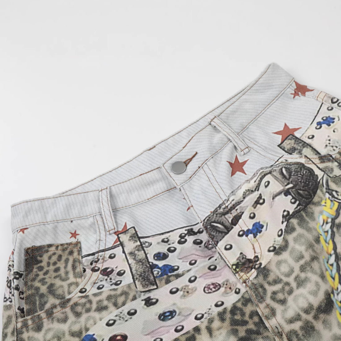 Retro Leopard-Print Wide-Leg Cropped Denim Pants Womens Loose Casual Style
