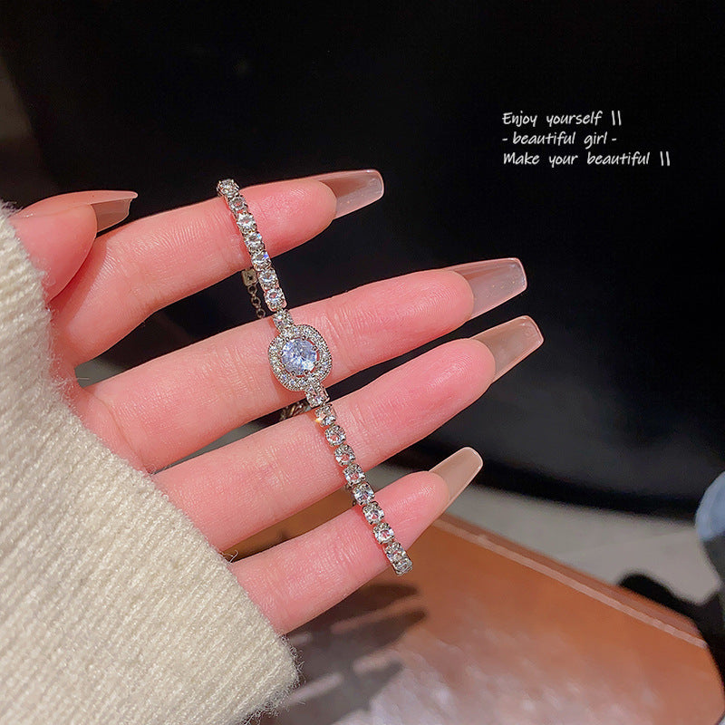 Exquisite Full Zircon Bracelet For Women, Light Luxury Niche Design, Square Zircon Bangle, Gift For  &amp; Best Sisters Jewelry