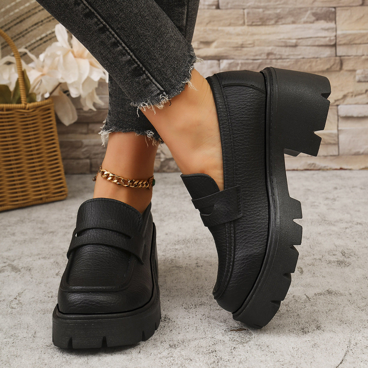 All-Match Platform Leather Shoes One Pedal Shoes
