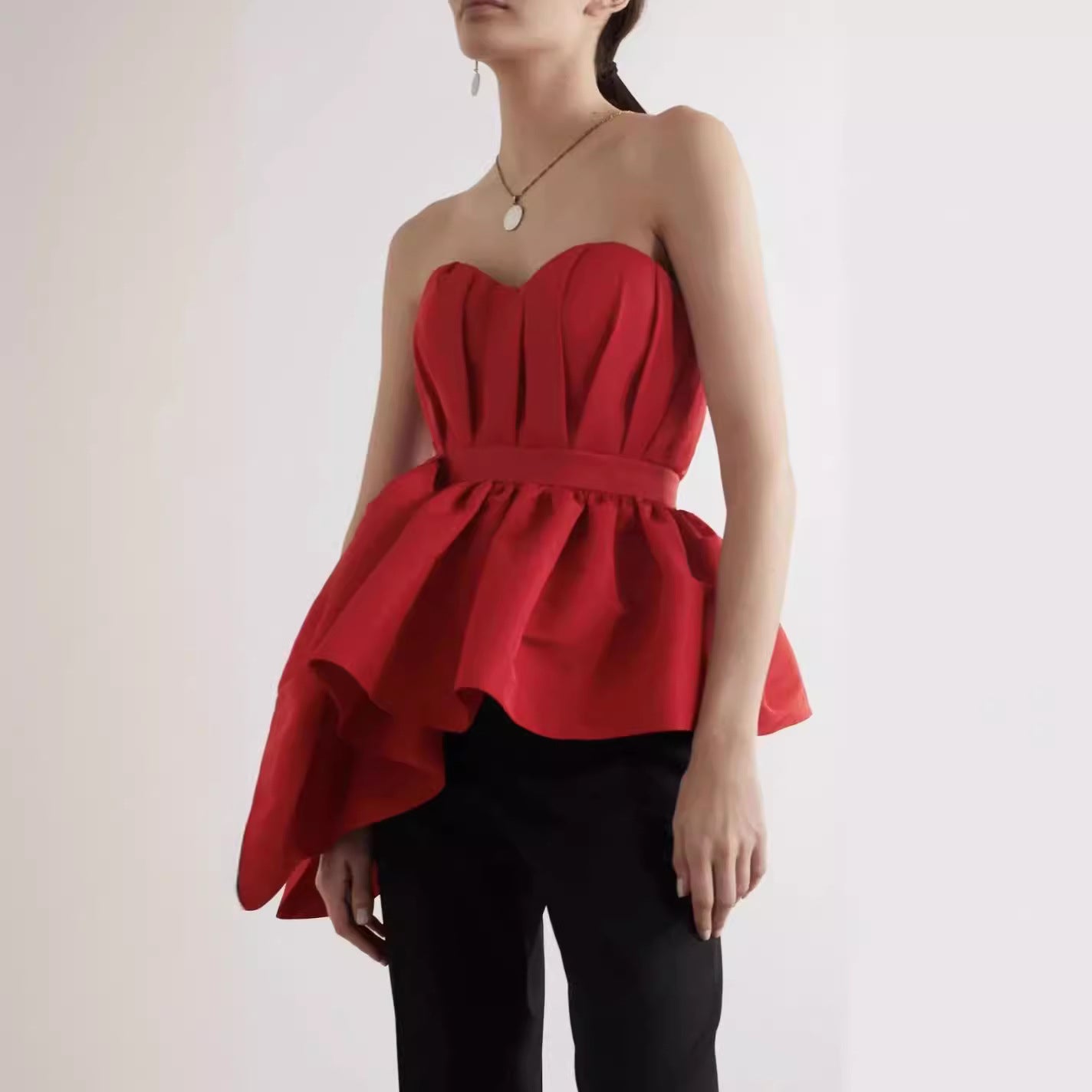 Sleeveless Tube Top Asymmetric Pendant Grosgrain Top