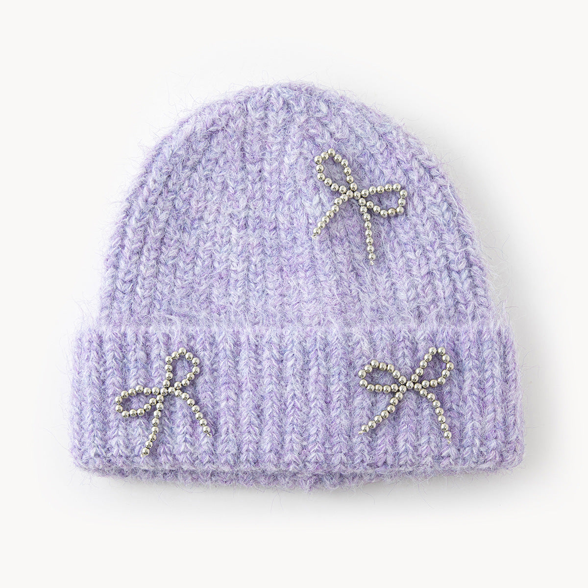 New AutumnWinter Solid-Color Bow-Knot All-Match Knitted Hat