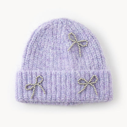 New AutumnWinter Solid-Color Bow-Knot All-Match Knitted Hat