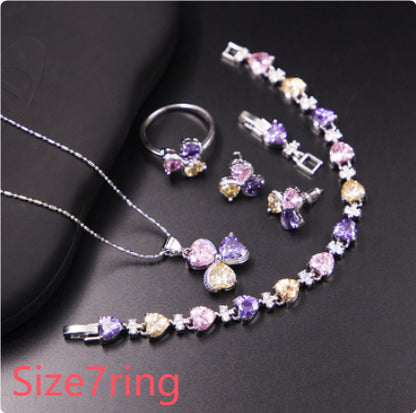Clover Zircon Diamond Jewellery Set Women