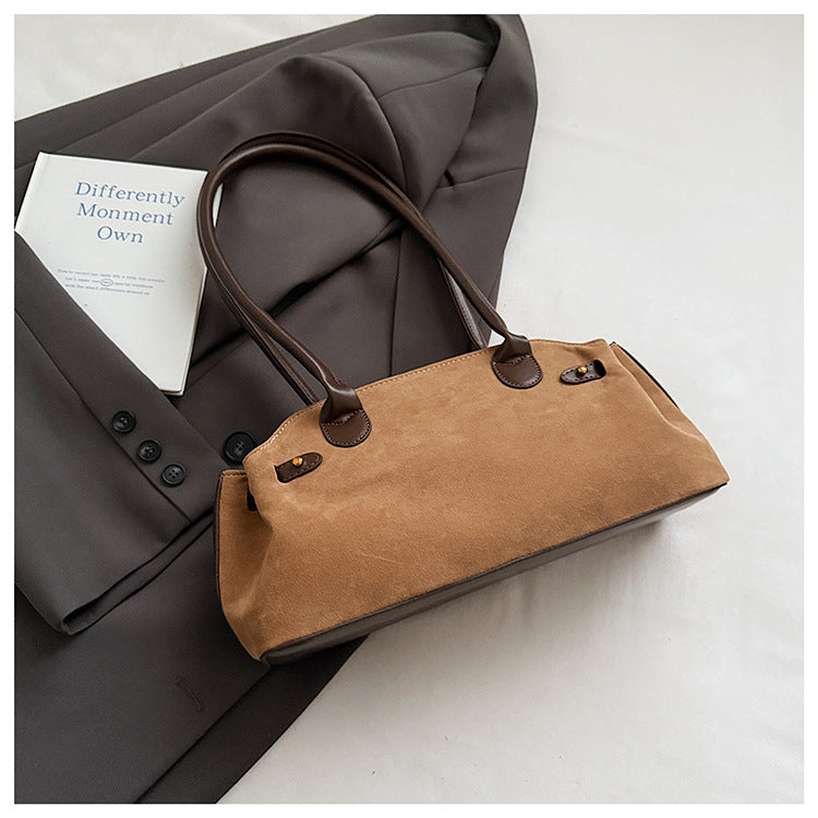 Fashionable All-Match Color-Block Suede Velvet Hand Bag