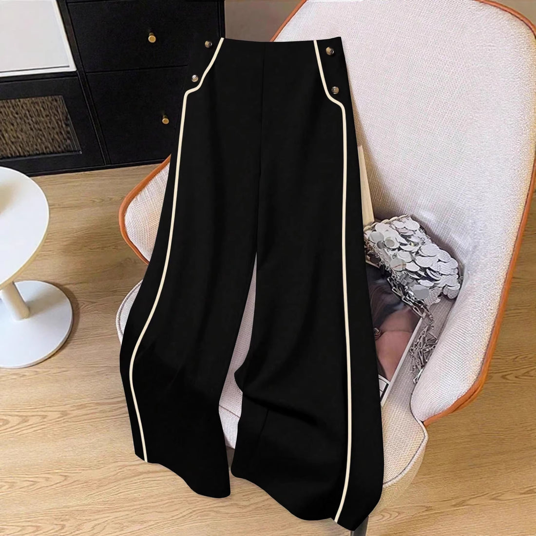 High-waisted Slimming Button-front Versatile Wide-leg Pants For Women