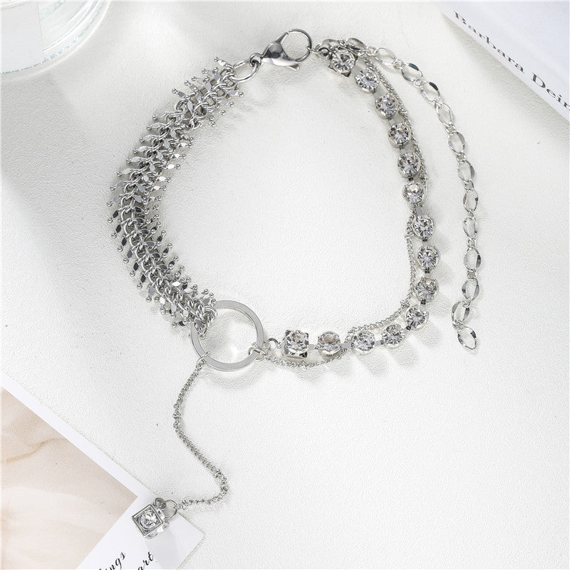 Metal Wheat Ear Zircon Ball Tassel Ring Clavicle Chain