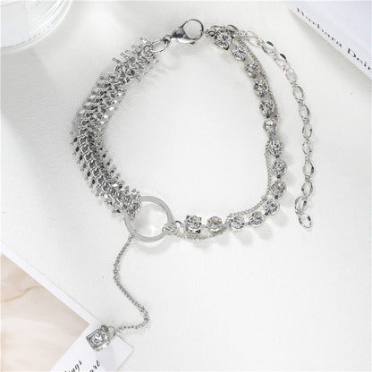 Metal Wheat Ear Zircon Ball Tassel Ring Clavicle Chain