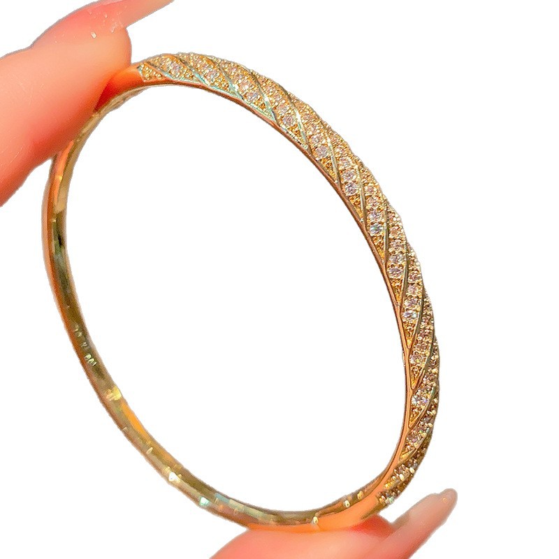 Diamond-encrusted Rhombus Bangle Smooth Surface Crisscross Design