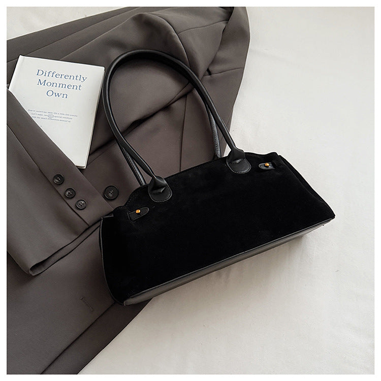 Fashionable All-Match Color-Block Suede Velvet Hand Bag