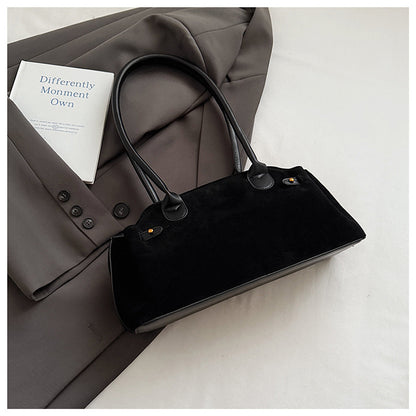 Fashionable All-Match Color-Block Suede Velvet Hand Bag