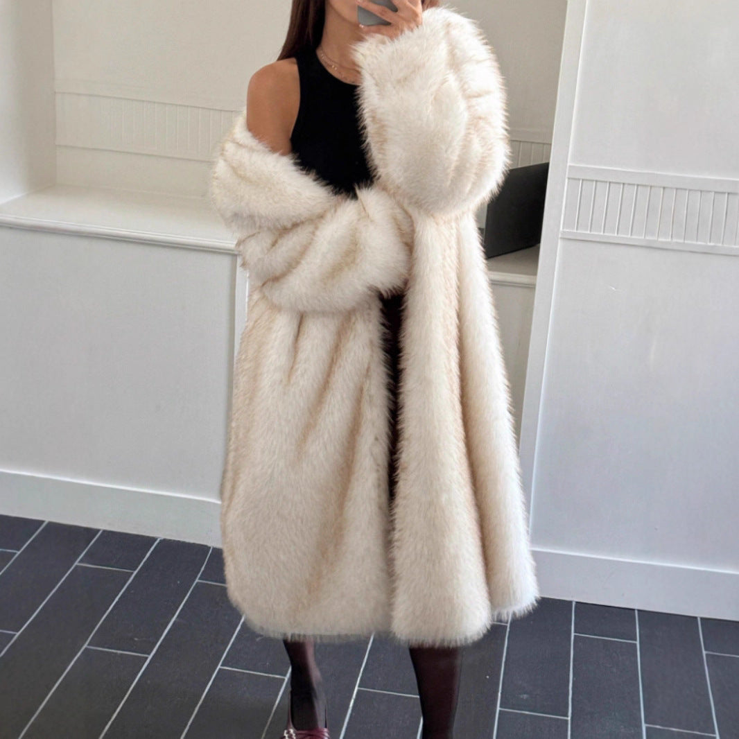 Imitation Fox Fur Long Thickened Maojian Tea Gradient Color Coat Autumn And Winter New Women&