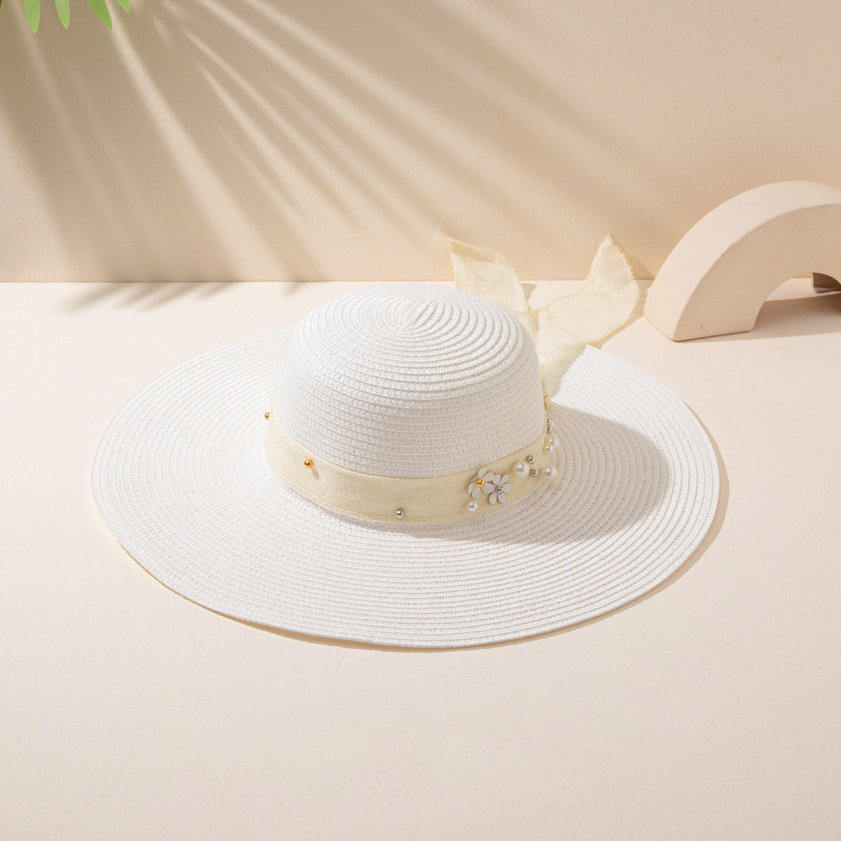 Summer Fashion Flower Linen Straw Hat Wide Brim Sunshade Japanese Style