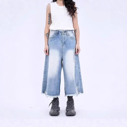 Hong Kong-style Loose-fitting Versatile Cropped Jeans
