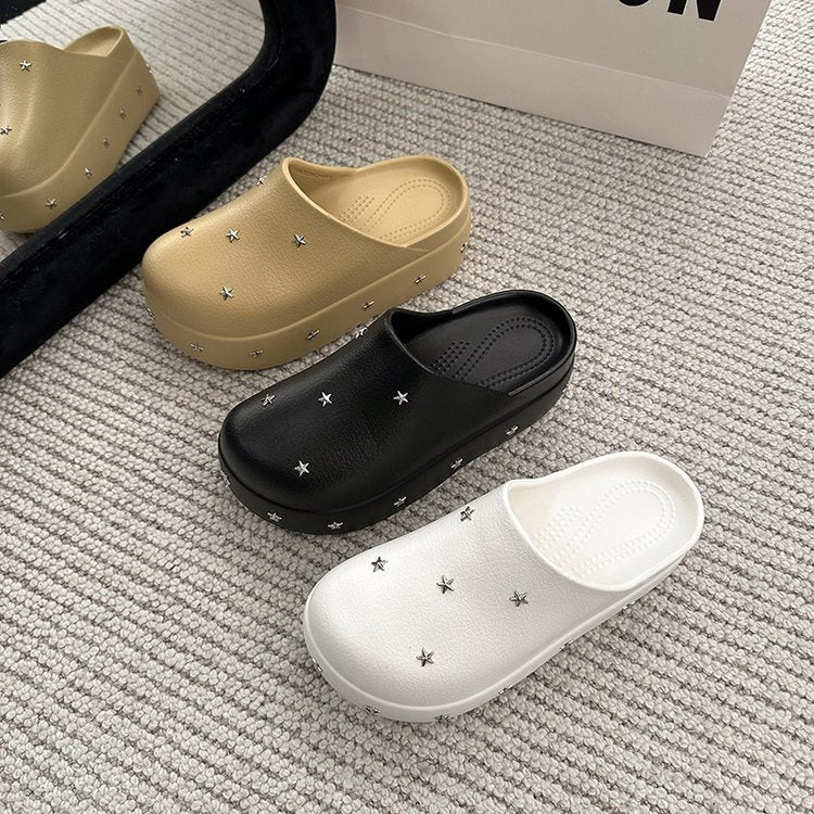 Closed Toe Half, Minimalist Design Metal Star Decor Platform Height Increasing Birken Style Comfort Outdoor Slides