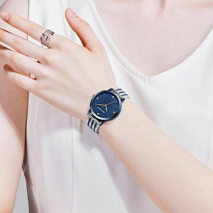Silk Dial Diamond-encrusted Mesh Strap Watch