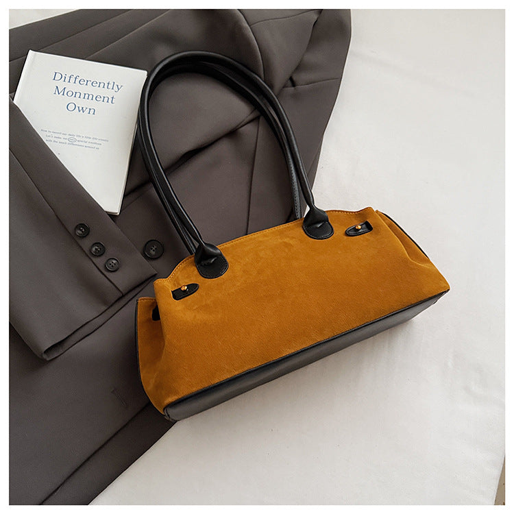 Fashionable All-Match Color-Block Suede Velvet Hand Bag