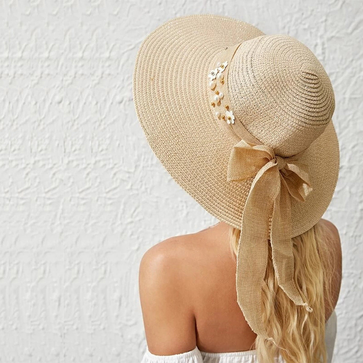 Summer Fashion Flower Linen Straw Hat Wide Brim Sunshade Japanese Style