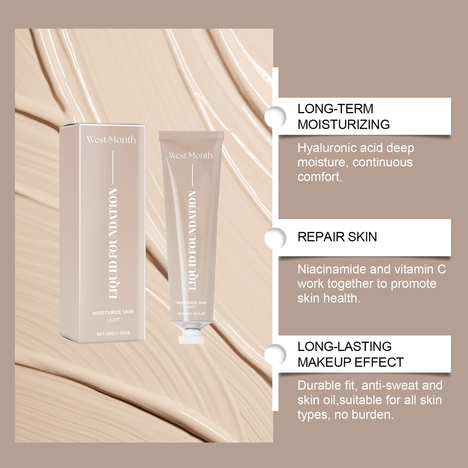 Moisturizing Liquid Foundation Long Lasting Smear-proof Makeup