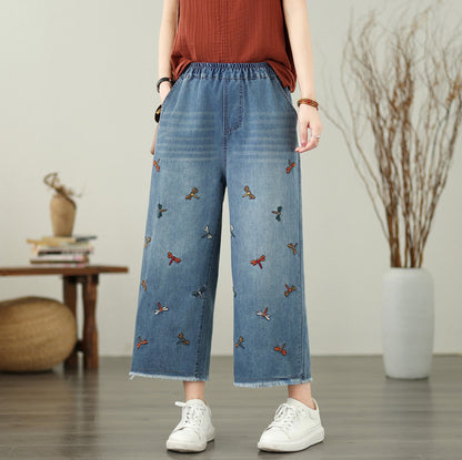 Embroidered Butterfly Loose Denim Jeans Women&