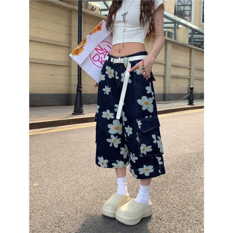 Summer Loose-fitting Figure-flattering Mid-length Wide-leg Pants