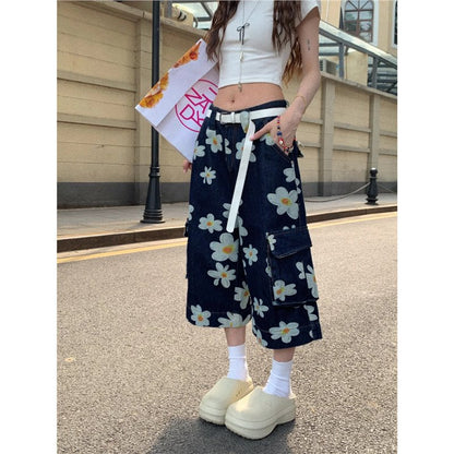 Summer Loose-fitting Figure-flattering Mid-length Wide-leg Pants