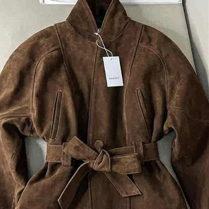 Brown Waist-tight Short Coat Windbreaker